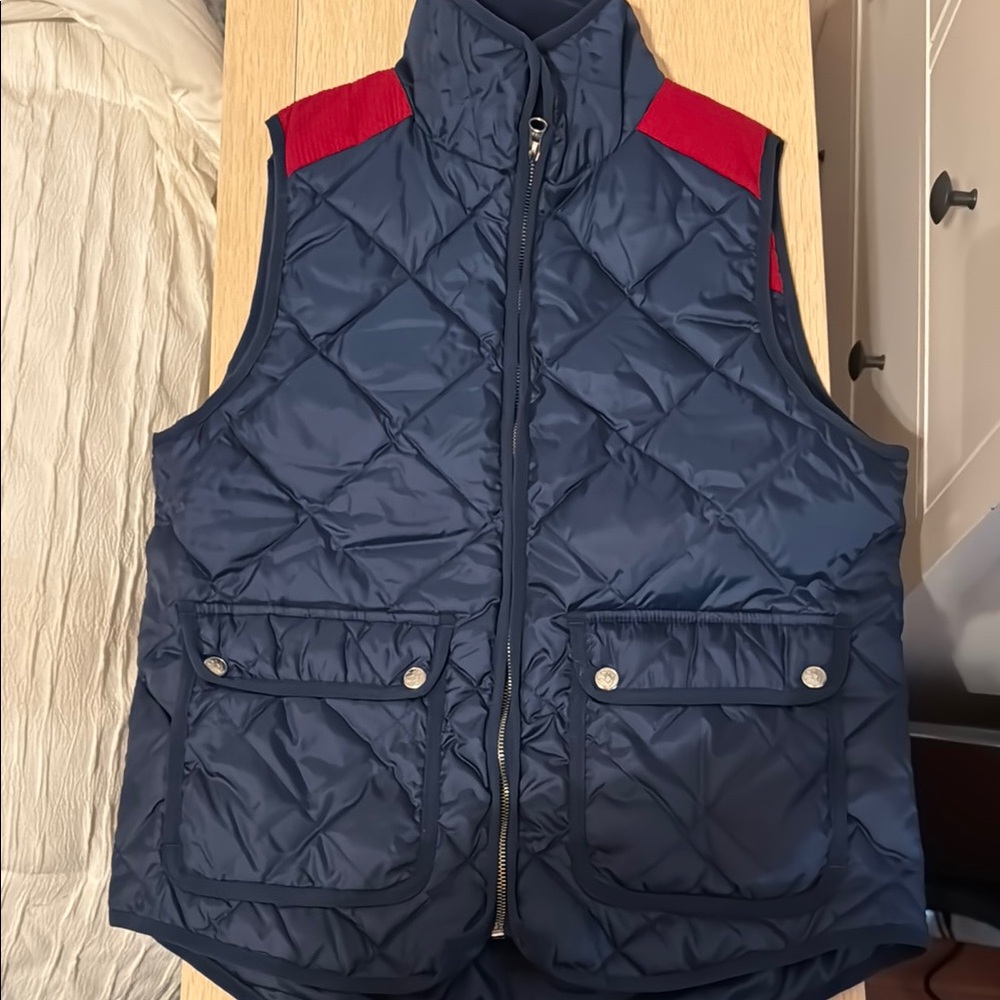 Navy Quilted Vest with Red Accents